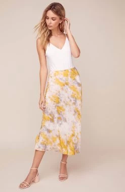 Nava Tie Dye Midi Skirt -Chic Outfit Shop ACS9045C LEMON PINK TIE DYE 6