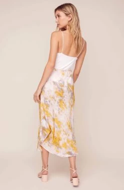 Nava Tie Dye Midi Skirt -Chic Outfit Shop ACS9045C LEMON PINK TIE DYE 9