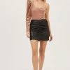Roselle Faux Leather Ruched Mini Skirt 2 Roselle Faux Leather Ruched Mini Skirt -Chic Outfit Shop ACS9066 BLACK 1