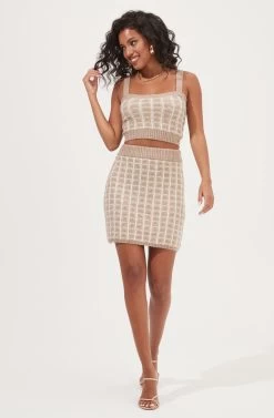 Briarwood Checkered Knit Mini Skirt 11 Briarwood Checkered Knit Mini Skirt -Chic Outfit Shop ACS9067 TAUPE WHITECHECK 2