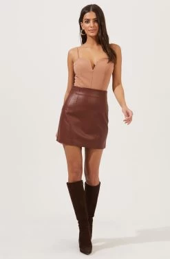 Meika Faux Leather Mini Skirt 26 Meika Faux Leather Mini Skirt -Chic Outfit Shop ACS9072 RUSTBROWN 1