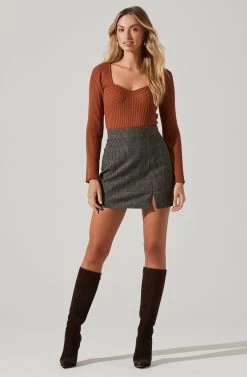 Audrey Plaid Mini Skirt -Chic Outfit Shop ACS9074B BLACK TANPLAID 1