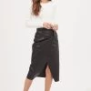 Kari Faux Leather Twist Front Midi Skirt -Chic Outfit Shop ACS9076 BLACK 1