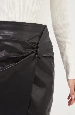 Kari Faux Leather Twist Front Midi Skirt -Chic Outfit Shop ACS9076 BLACK 3