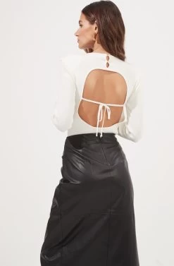 Kari Faux Leather Twist Front Midi Skirt -Chic Outfit Shop ACS9076 BLACK 4