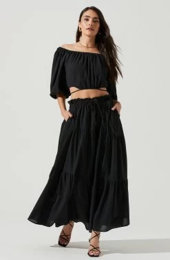 Balboa Tiered Maxi Skirt 30 Balboa Tiered Maxi Skirt -Chic Outfit Shop ACS9080 BLACK 1