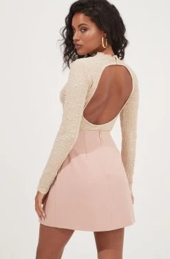 Woodbury Buttoned Side Slit Mini Skirt 8 Woodbury Buttoned Side Slit Mini Skirt -Chic Outfit Shop ACS9081 BLUSH 3