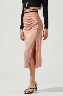 Perry Ruched Side Slit Midi Skirt 14 Perry Ruched Side Slit Midi Skirt -Chic Outfit Shop ACS9086C BLUSH 2 2