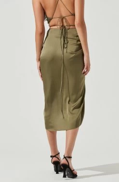 South Beach Ruched Tie Waist Midi Skirt 8 South Beach Ruched Tie Waist Midi Skirt -Chic Outfit Shop ACS9088 OLIVE 4 f02af87f 038c 41dd bcc1 68d201dfca55