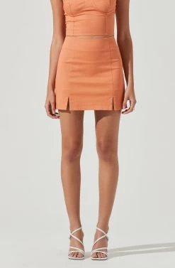Monet Double Slit Mini Skirt -Chic Outfit Shop ACS9093B PAPAYA 4 a2307ae3 031f 4385 a080 c56388c32492