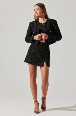Covina Tweed Mini Skirt -Chic Outfit Shop ACS9096T BLACKPLAID 3