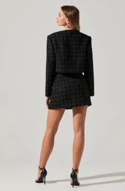 Covina Tweed Mini Skirt -Chic Outfit Shop ACS9096T BLACKPLAID 6