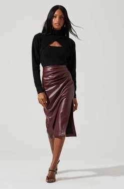 Melody Faux Leather Midi Skirt 19 Melody Faux Leather Midi Skirt -Chic Outfit Shop ACS9099 WINE 0902