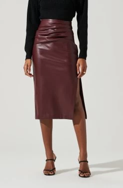 Melody Faux Leather Midi Skirt 18 Melody Faux Leather Midi Skirt -Chic Outfit Shop ACS9099 WINE 0908