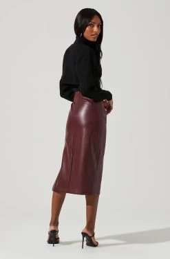 Melody Faux Leather Midi Skirt 21 Melody Faux Leather Midi Skirt -Chic Outfit Shop ACS9099 WINE 0913