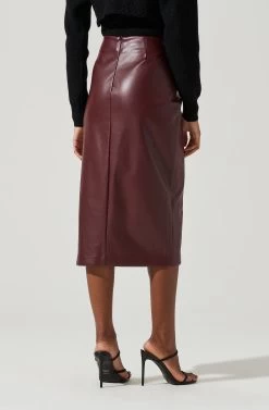 Melody Faux Leather Midi Skirt 20 Melody Faux Leather Midi Skirt -Chic Outfit Shop ACS9099 WINE 0923