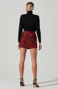 Waverly Floral Ruched Mini Skirt -Chic Outfit Shop ACS9100 REDORANGEMULTI 5