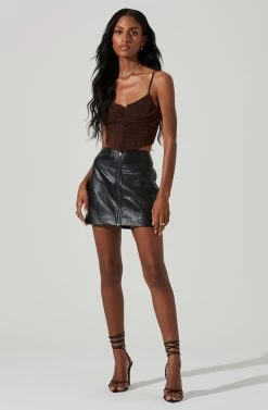 Tracy Faux Leather Front Zip Skirt 26 Tracy Faux Leather Front Zip Skirt -Chic Outfit Shop ACS9101 BLACK 1