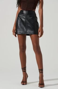 Tracy Faux Leather Front Zip Skirt 24 Tracy Faux Leather Front Zip Skirt -Chic Outfit Shop ACS9101 BLACK 4
