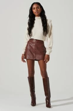 Tracy Faux Leather Front Zip Skirt 20 Tracy Faux Leather Front Zip Skirt -Chic Outfit Shop ACS9101 BROWN 1