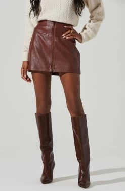 Tracy Faux Leather Front Zip Skirt 19 Tracy Faux Leather Front Zip Skirt -Chic Outfit Shop ACS9101 BROWN 4