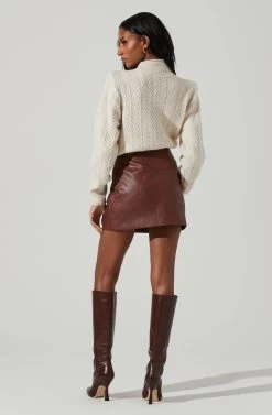 Tracy Faux Leather Front Zip Skirt 21 Tracy Faux Leather Front Zip Skirt -Chic Outfit Shop ACS9101 BROWN 6