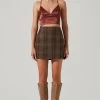 Brina Plaid Mini Skirt -Chic Outfit Shop ACS9107 BROWNBLACKPLAID 14091