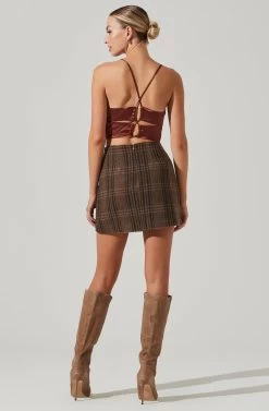 Brina Plaid Mini Skirt -Chic Outfit Shop ACS9107 BROWNBLACKPLAID 14191