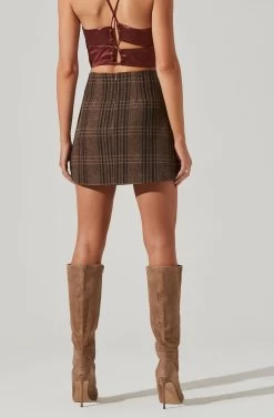 Brina Plaid Mini Skirt -Chic Outfit Shop ACS9107 BROWNBLACKPLAID 14221