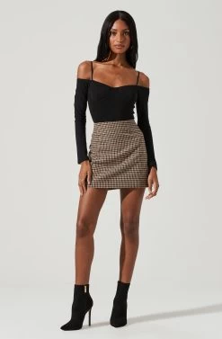 Brina Plaid Mini Skirt -Chic Outfit Shop ACS9107 BROWNBLACK 0638