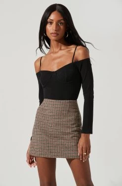 Brina Plaid Mini Skirt -Chic Outfit Shop ACS9107 BROWNBLACK 0647