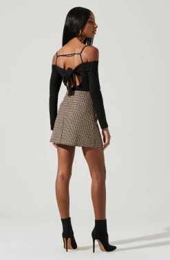 Brina Plaid Mini Skirt -Chic Outfit Shop ACS9107 BROWNBLACK 0659