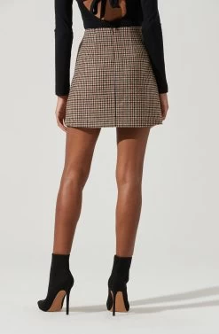 Brina Plaid Mini Skirt -Chic Outfit Shop ACS9107 BROWNBLACK 0670