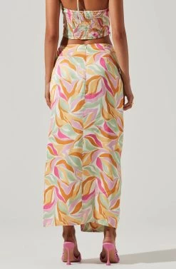 Loretta Abstract Print Midi Skirt -Chic Outfit Shop ACS9111R MUSTARDPINKFLORAL 3