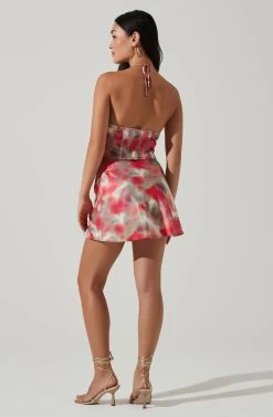 Triana Abstract Print Mini Skirt -Chic Outfit Shop ACS9125 REDCORALABSTRACT 4
