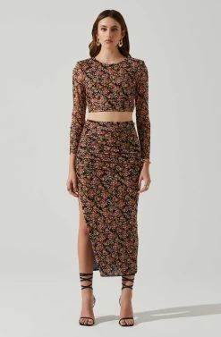 Louisa Floral Midi Skirt -Chic Outfit Shop ACS9132 BLACKORANGEMULTI 1