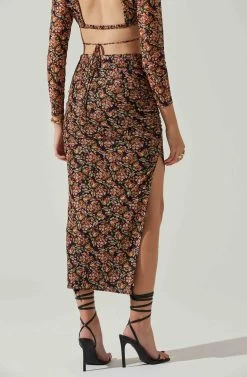 Louisa Floral Midi Skirt -Chic Outfit Shop ACS9132 BLACKORANGEMULTI 4