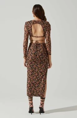 Louisa Floral Midi Skirt -Chic Outfit Shop ACS9132 BLACKORANGEMULTI 5