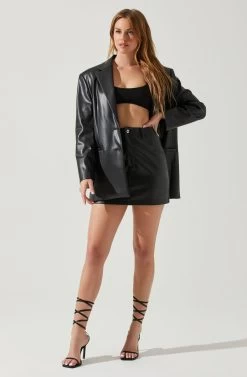 Ezra Faux Leather Mini Skirt -Chic Outfit Shop ACS9135 BLACK 1