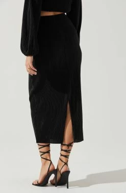 Cataleya Plisse Midi Skirt -Chic Outfit Shop ACS9143 BLACK 5