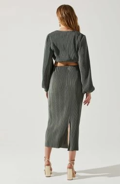 Cataleya Plisse Midi Skirt -Chic Outfit Shop ACS9143 DARKSAGE 4