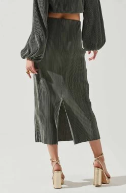 Cataleya Plisse Midi Skirt -Chic Outfit Shop ACS9143 DARKSAGE 5