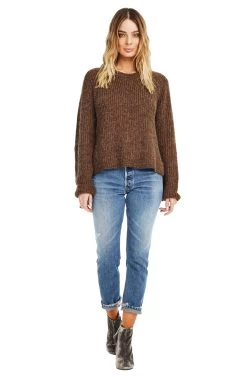Lexie Side Tie Knit Sweater -Chic Outfit Shop ACT12352 BROWN 01
