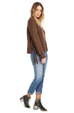 Lexie Side Tie Knit Sweater -Chic Outfit Shop ACT12352 BROWN 02