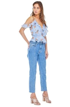 April Floral Top -Chic Outfit Shop ACT13385B BLUE PEACH FLORAL 02