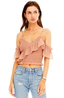 Lilian Off Shoulder Top -Chic Outfit Shop ACT13525 MAUVE CREAM DOT 00