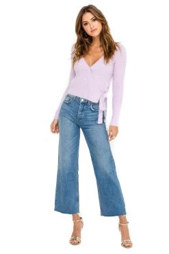 Wrap Front Fuzzy Sweater 15 Wrap Front Fuzzy Sweater -Chic Outfit Shop ACT15013 LAVENDER FROST 01