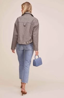 Boxy Woven Moto Jacket -Chic Outfit Shop ACT15082 GREY WHITE COMBO 4