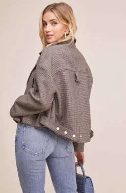 Boxy Woven Moto Jacket -Chic Outfit Shop ACT15082 GREY WHITE COMBO 5