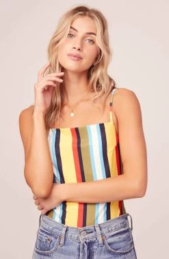 Thelma Striped Bodysuit -Chic Outfit Shop ACT15274 YELLOW MULTI STRIPE 3